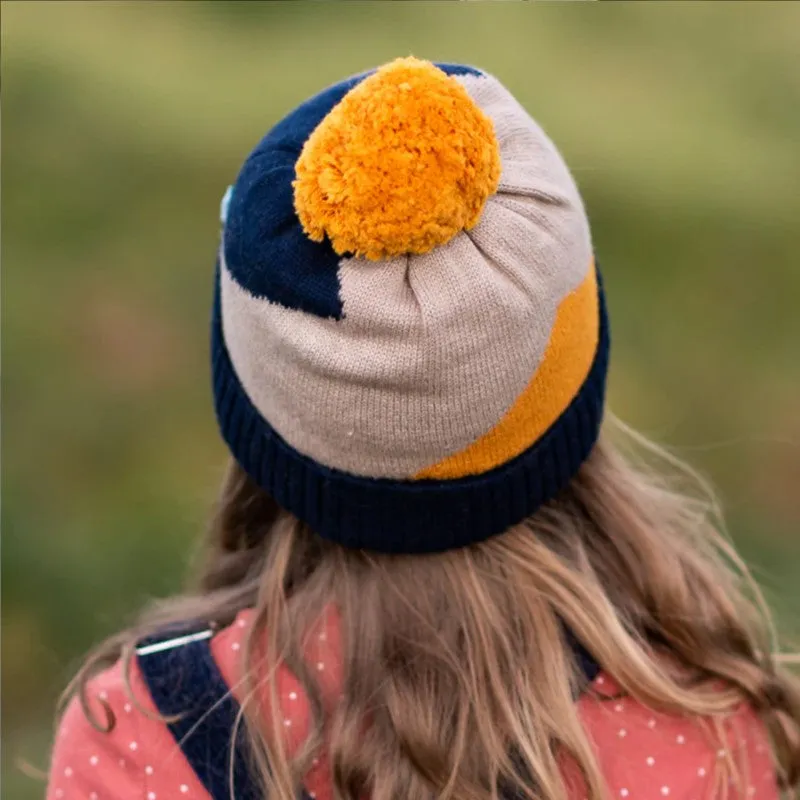 Acorn Kids: Stripes Beanie Navy Stone Mustard