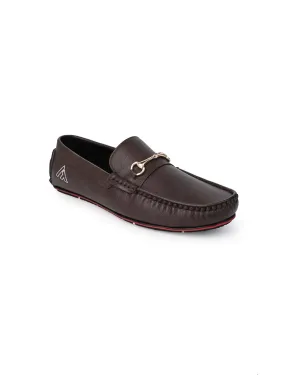 Alberto Torresi Brown Round Toe Loafers With Metal Accent