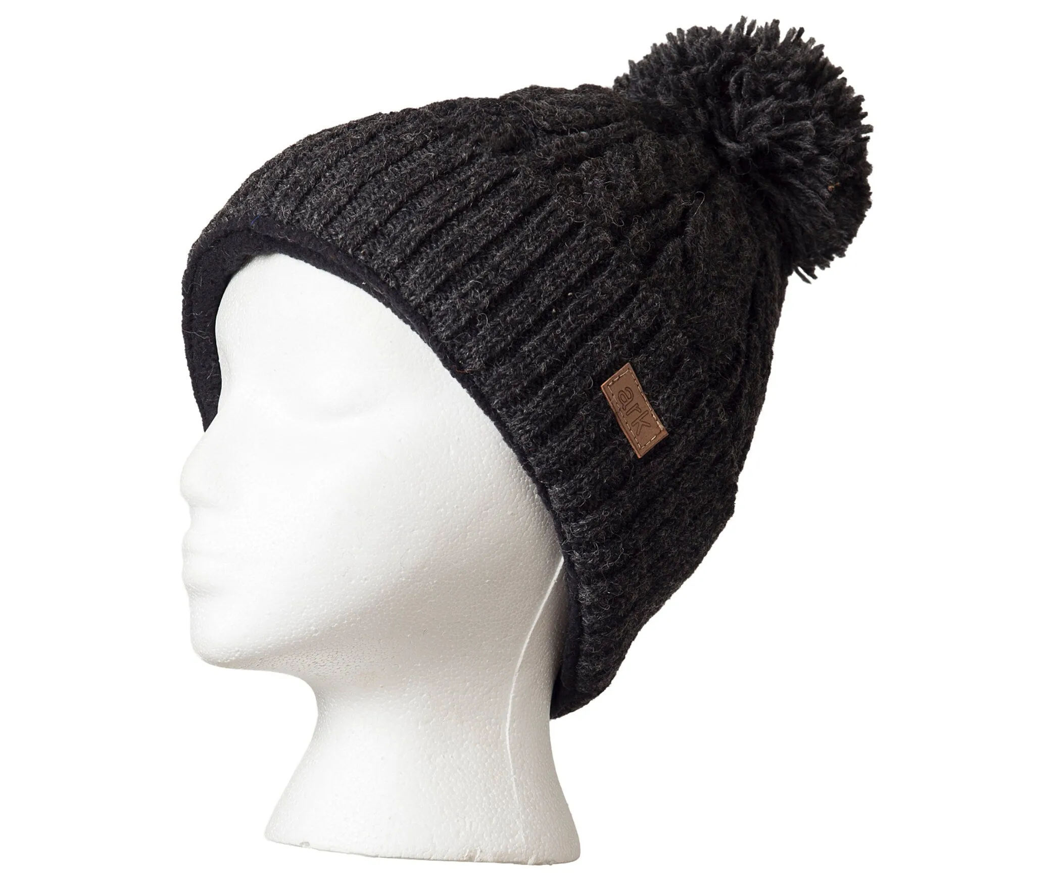 Charcoal Winter Pom Pom hat, Warm Wool beanie, fleece Hat, Wool beanie, Fleece Lined inside