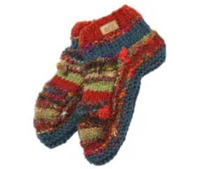 Chunky Knit Slippers, Multi-Color Wool Booties, Cozy Fleece Lining, Funky Slippers