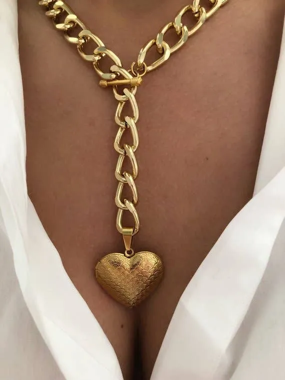 Gold Heart Locket Necklace