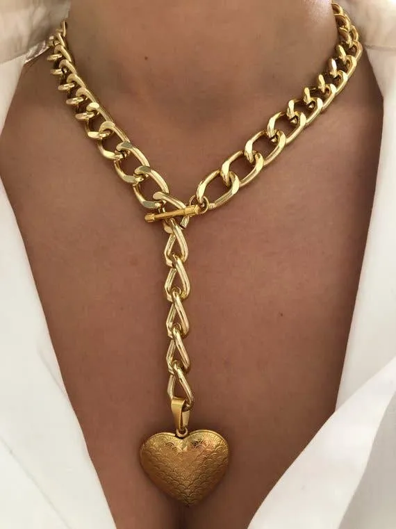 Gold Heart Locket Necklace