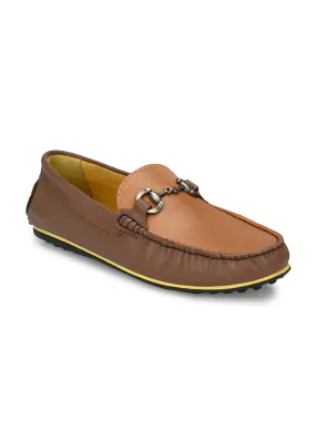 Hitz Men's Brown Leather Slip-On Loafers Shoes