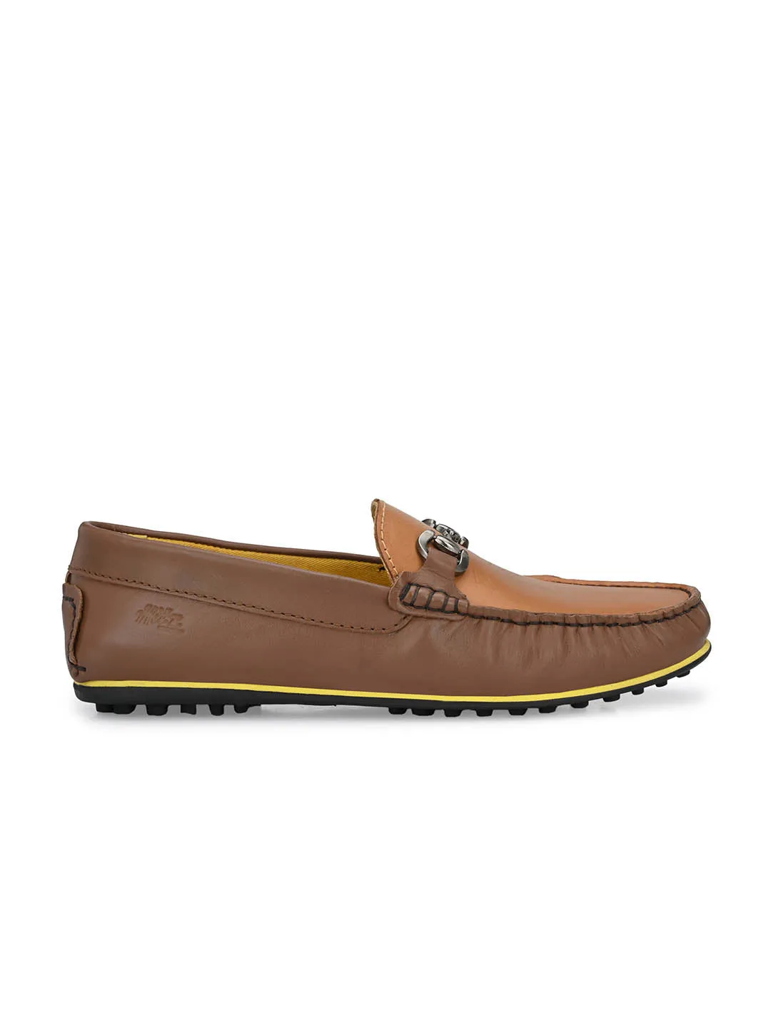 Hitz Men's Brown Leather Slip-On Loafers Shoes