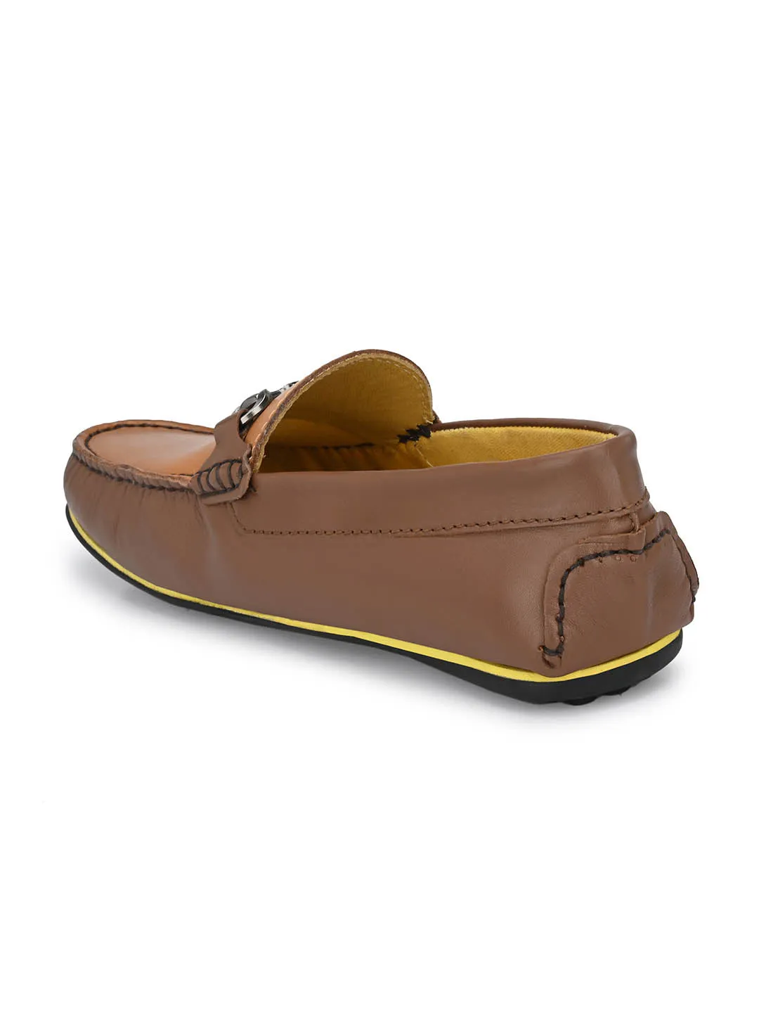 Hitz Men's Brown Leather Slip-On Loafers Shoes