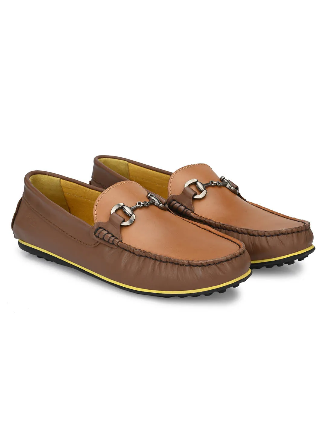 Hitz Men's Brown Leather Slip-On Loafers Shoes