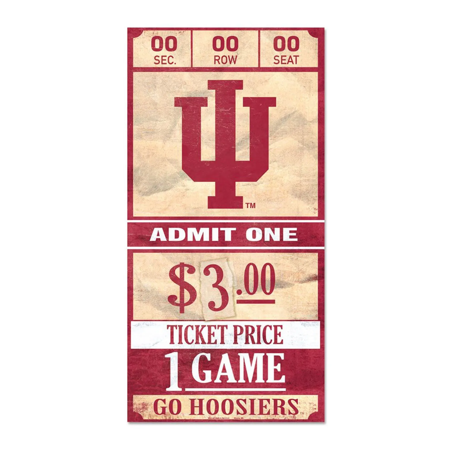 Indiana Hoosiers 6" x 12" Ticket Tan & Crimson Sign