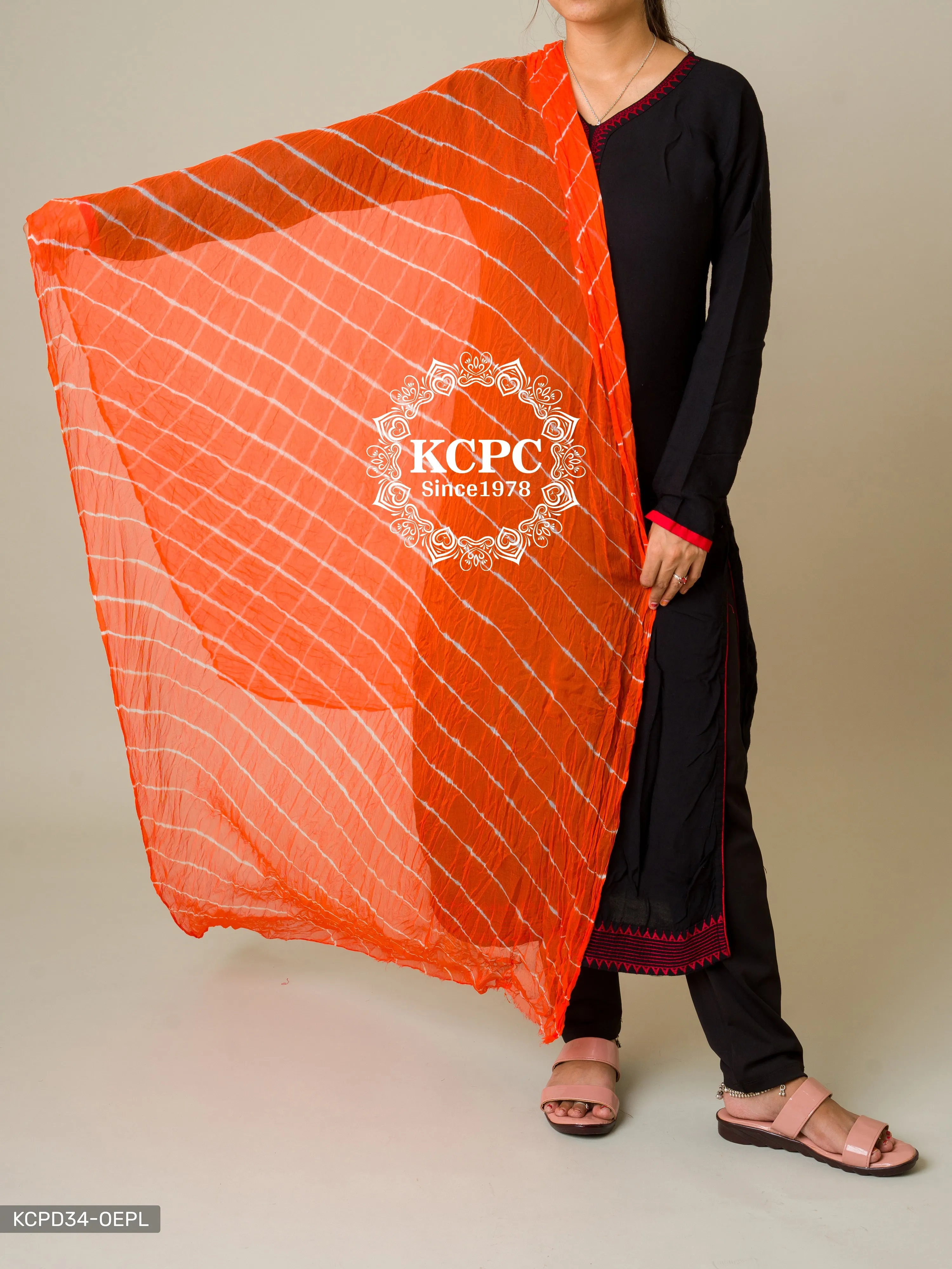 KcPc Originals Handmade Chiffon Leheriya Dupattas Orange