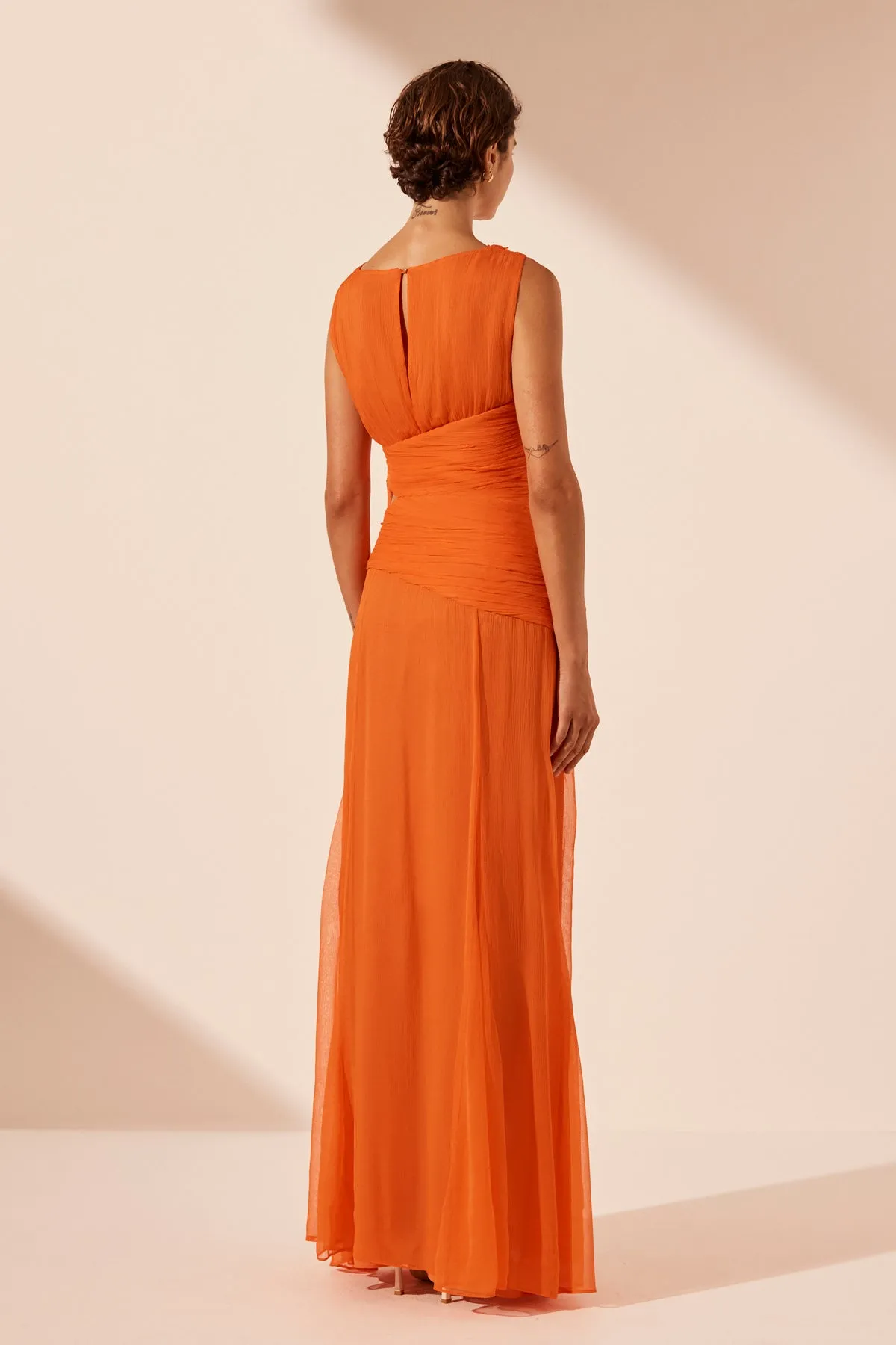 LAYLA CUT OUT SIDE SPLIT MAXI DRESS - FLAME ORANGE