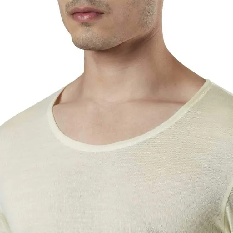 Monte Carlo Pure New Merino Wool Machine Washable Full Sleeves Round Neck Thermal for Men Off White Color