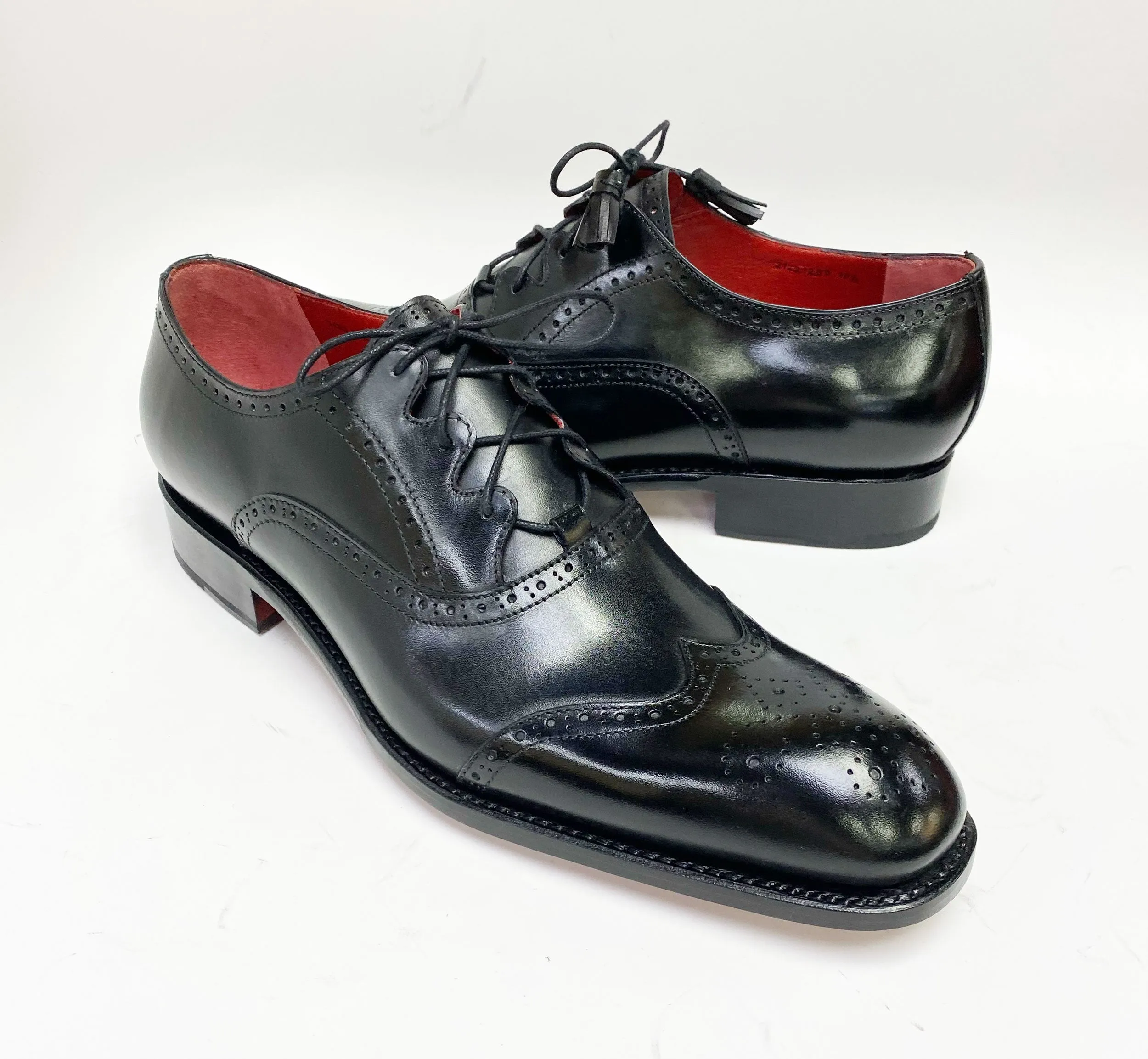 "Stephen" Burnished Calfskin Lace-Up Spectator Oxford Black