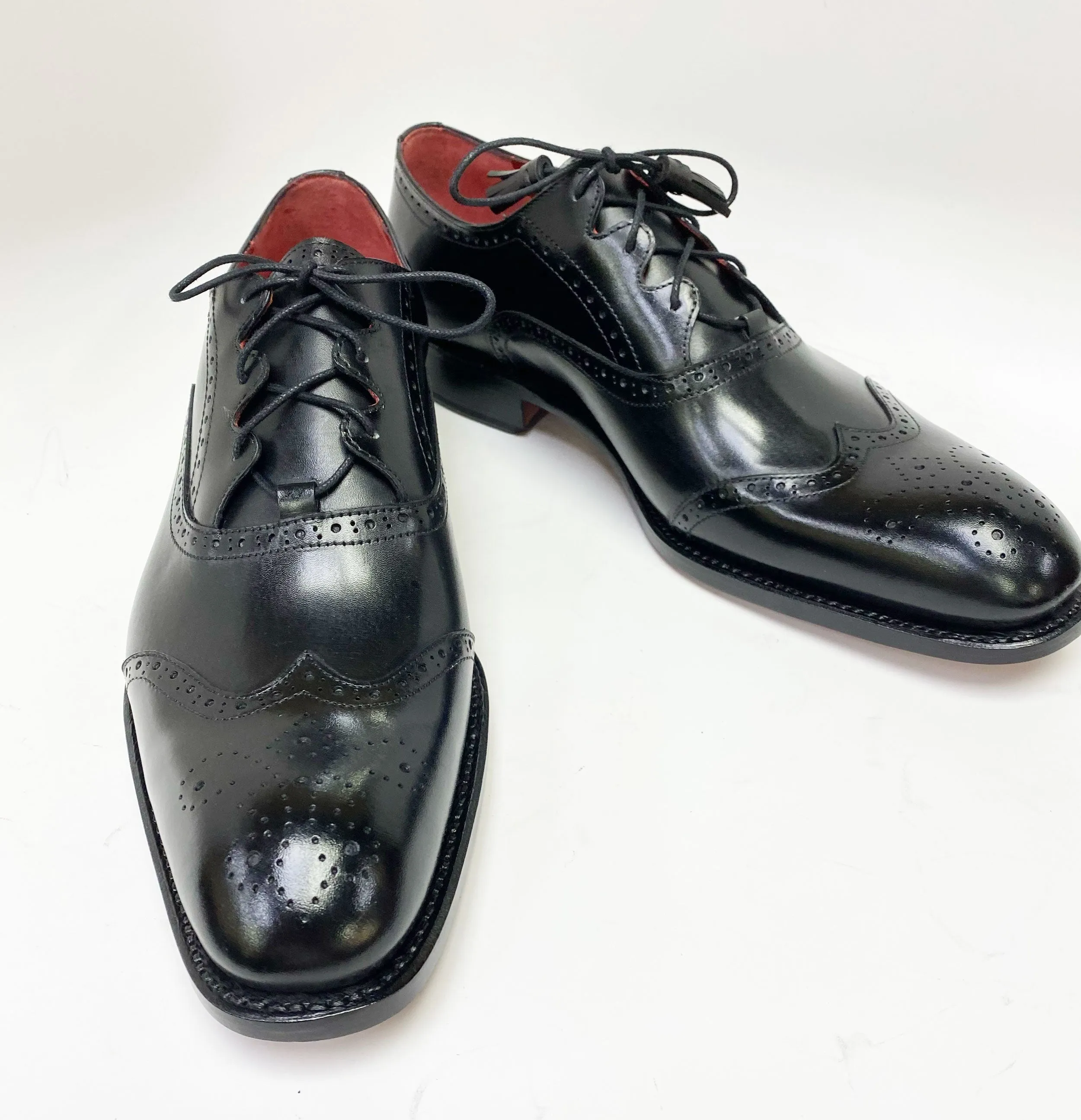 "Stephen" Burnished Calfskin Lace-Up Spectator Oxford Black