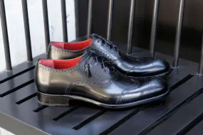 "Stephen" Burnished Calfskin Lace-Up Spectator Oxford Black