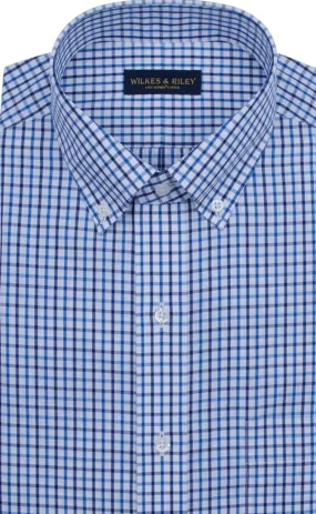 Tailored Fit Blue / Navy Tattersall Button-Down Collar Supima® Cotton Non-Iron Broadcloth Sport Shirt (B/T)