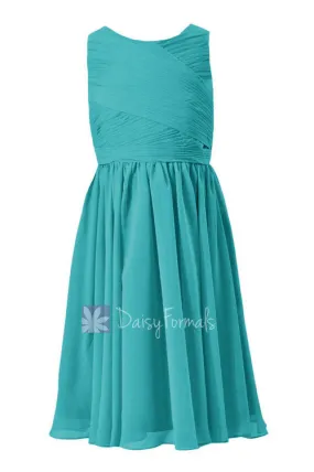 Tea Length Teal Junior Bridesmaid Dress Cyan Little Girl Dress W/Jewel Neck(FL5196AL)