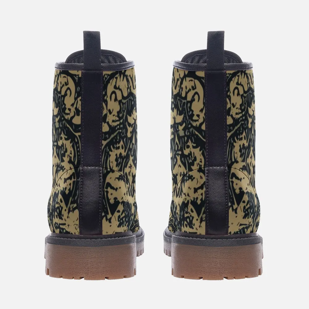 Vampire Art Dark Academia Victorian Black and Beige Patterned Faux Leather Lightweight boots - US sizes